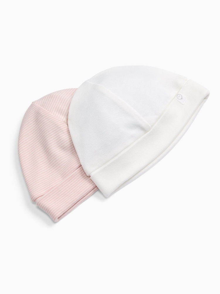 MORI Pink White & Blush Stripe Supersoft Baby Hats 2 Pack - Image 1 of 3 MORI Pink White & Blush Stripe Supersoft Baby Hats 2 Pack - Image 1 of 3