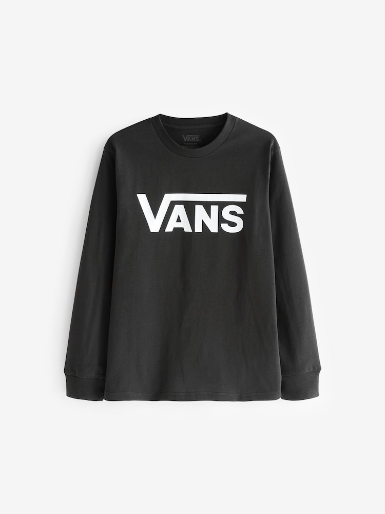 Vans Boys Long Sleeve 100% Cotton Logo Black T-Shirt - Image 1 of 3