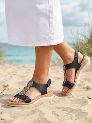 Pavers Black Comfort Beaded Wedge Sandals - Image 1 of 6