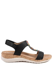 Pavers Black Comfort Beaded Wedge Sandals - Image 2 of 6