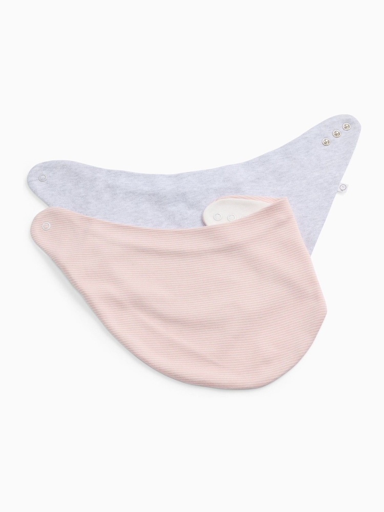 MORI Pink/Grey Stripe Supersoft Milk Bibs 2 Pack - Image 1 of 1 MORI Pink/Grey Stripe Supersoft Milk Bibs 2 Pack - Image 1 of 1