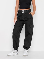 PixieGirl Petite Black Belted Cuffed Jogger Jeans - Image 1 of 3
