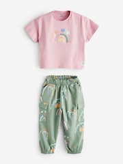 Pink Pastel Rainbow Sleeveless T-Shirt and Cargo Trousers Set (3mths-7yrs) - Image 1 of 3
