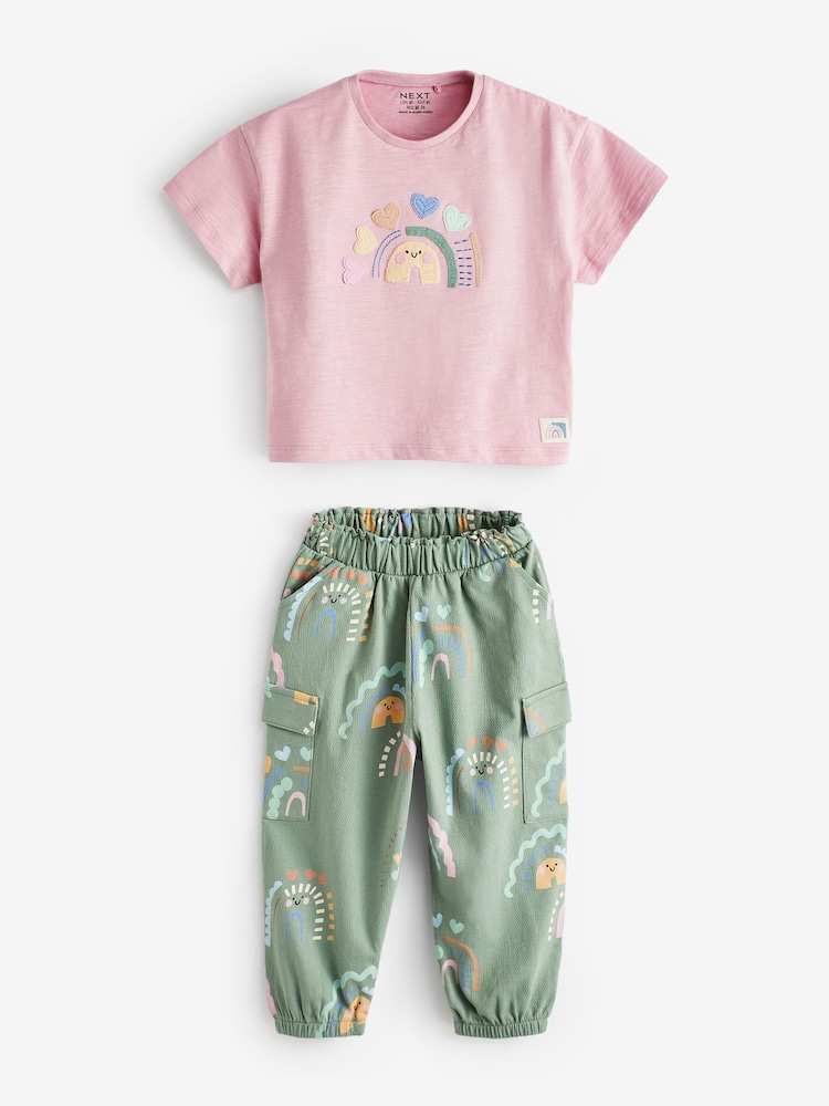 Pink Pastel Rainbow Sleeveless T-Shirt and Cargo Trousers Set (3mths-7yrs) - Image 1 of 3