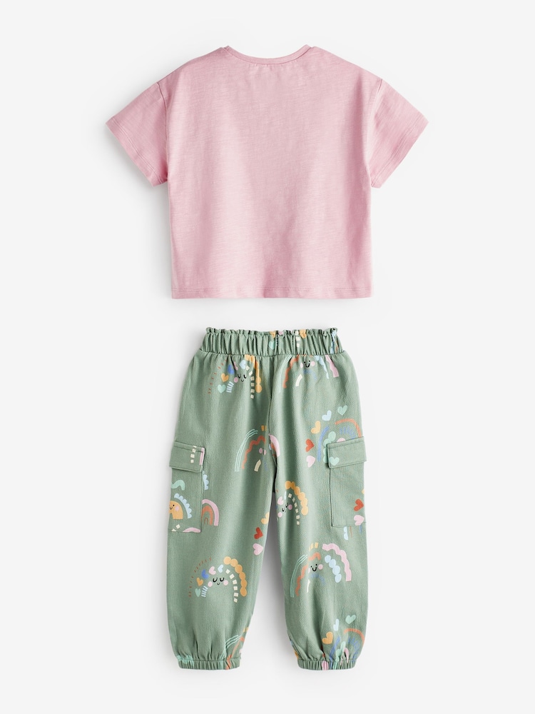 Pink Pastel Rainbow Sleeveless T-Shirt and Cargo Trousers Set (3mths-7yrs) - Image 2 of 3