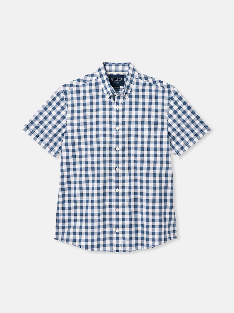 Joules Wilson Blue Gingham Classic Fit Short Sleeve Shirt - Image 7 of 7