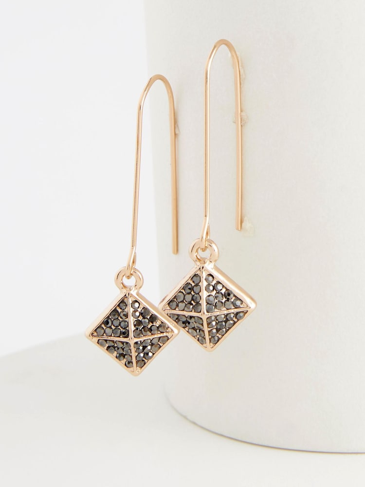 Gold Tone Diamond Drop Earrings - Image 3 of 3 Gold Tone Diamond Drop Earrings - Image 3 of 3