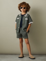 Reiss Dark Sage Green Creek 9-13 yrs Crochet Contrast Trim Elasticated Shorts - Image 3 of 5