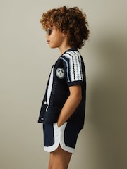 Reiss Navy Sandy 3-9 yrs Knitted Cotton Cuban Collar Shirt - Image 4 of 5