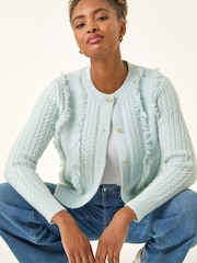 Roman Blue Fringe Knit Cardigan - Image 1 of 5