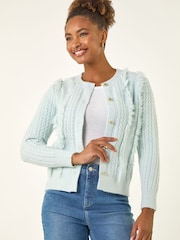 Roman Blue Fringe Knit Cardigan - Image 2 of 5