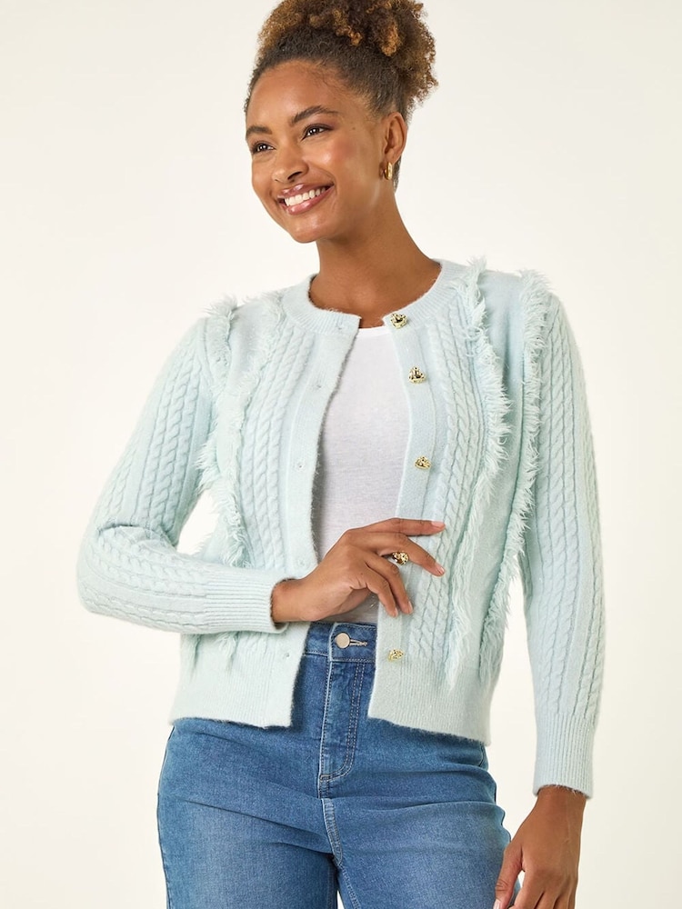 Roman Blue Fringe Knit Cardigan - Image 2 of 5 Roman Blue Fringe Knit Cardigan - Image 2 of 5