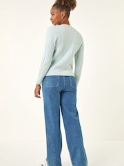 Roman Blue Fringe Knit Cardigan - Image 3 of 5