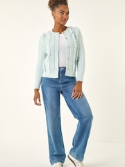 Roman Blue Fringe Knit Cardigan - Image 4 of 5
