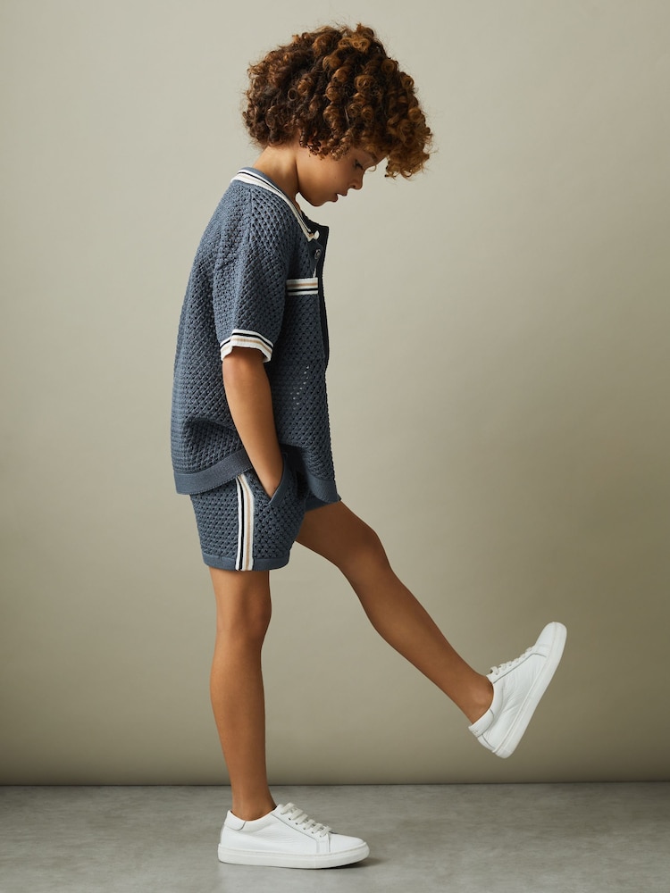Reiss Airforce Blue Creek 9-13 yrs Crochet Contrast Trim Elasticated Shorts - Image 1 of 5