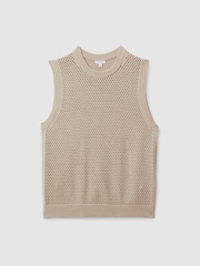 Reiss Soft Taupe Dandy Cotton Blend Crochet Vest - Image 2 of 6