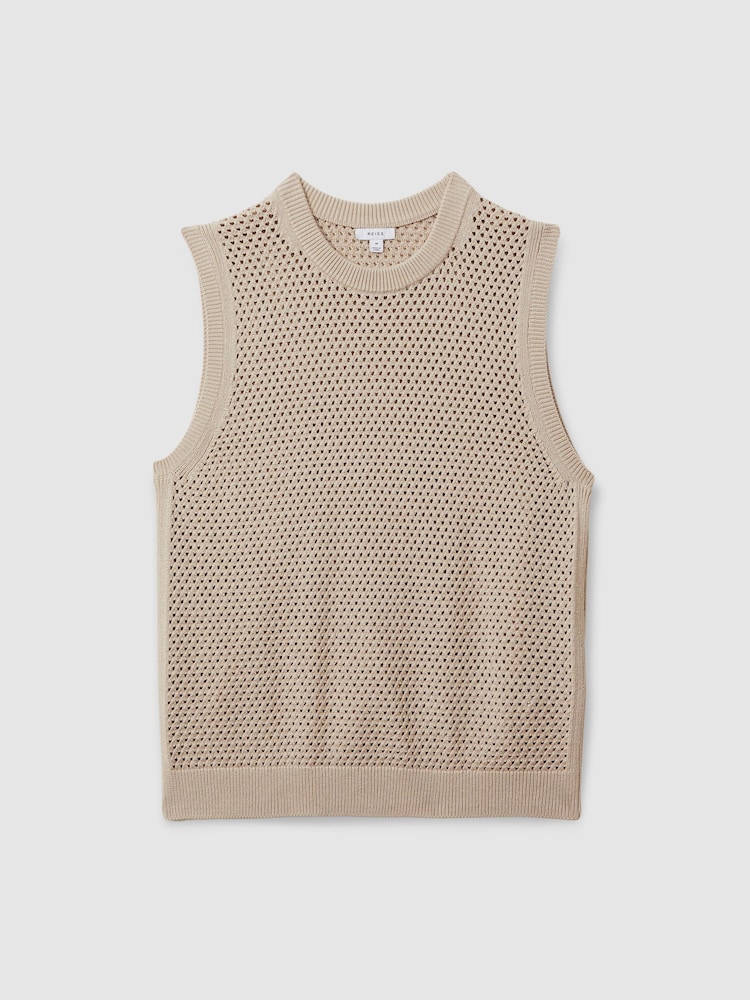 Reiss Soft Taupe Dandy Cotton Blend Crochet Vest - Image 2 of 6