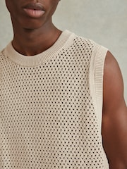 Reiss Soft Taupe Dandy Cotton Blend Crochet Vest - Image 4 of 6