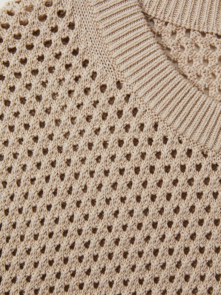Reiss Soft Taupe Dandy Cotton Blend Crochet Vest - Image 6 of 6