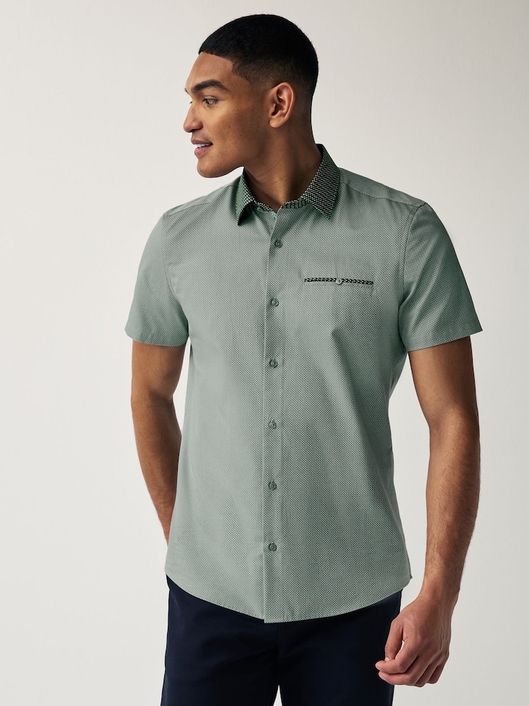 Green Slim Fit Trimmed Formal Short Sleeve Shirt - Image 1 of 4