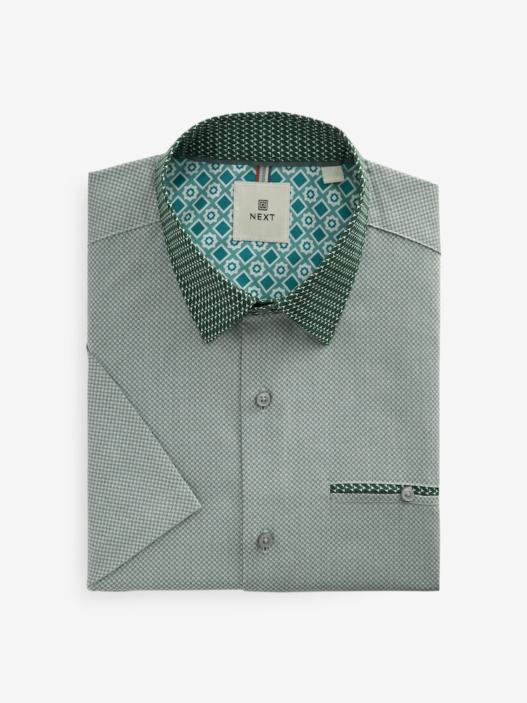 Green Slim Fit Trimmed Formal Short Sleeve Shirt - Image 2 of 4