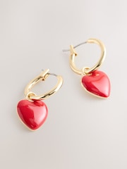 Red/Gold Tone Heart Hoop Earrings - Image 3 of 5