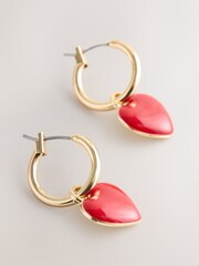 Red/Gold Tone Heart Hoop Earrings - Image 4 of 5