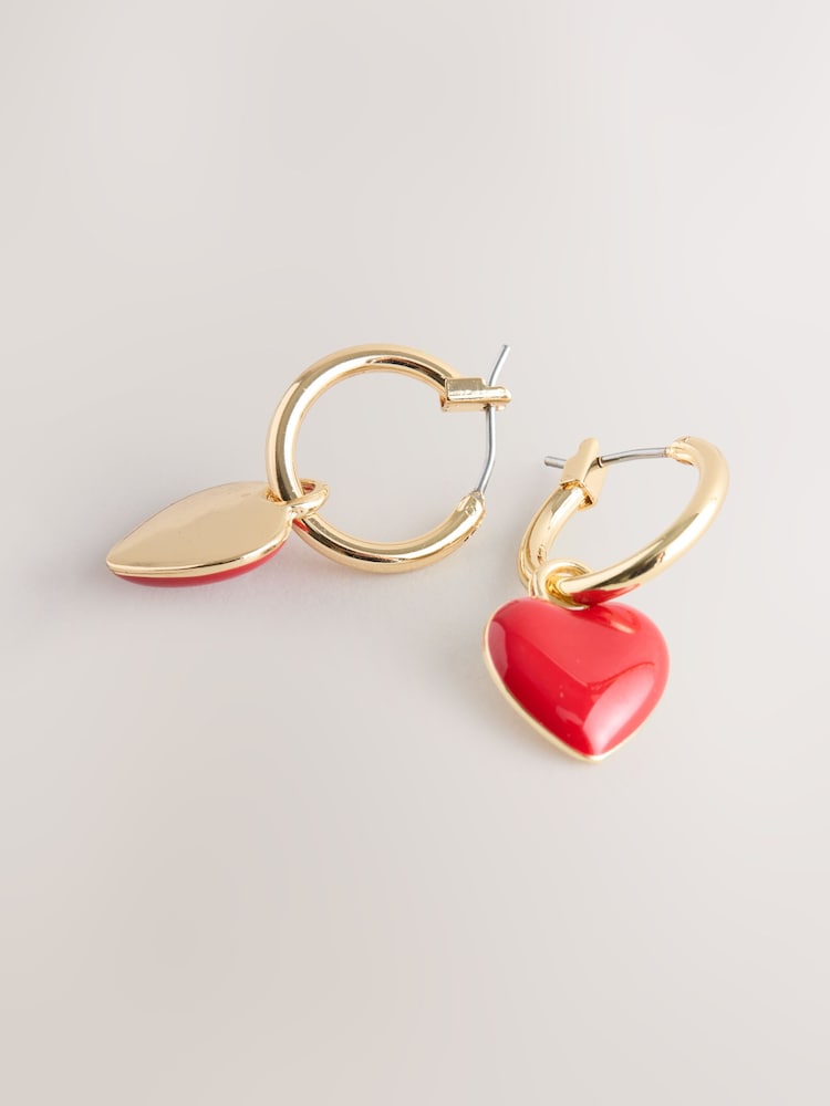 Red/Gold Tone Heart Hoop Earrings - Image 5 of 5 Red/Gold Tone Heart Hoop Earrings - Image 5 of 5