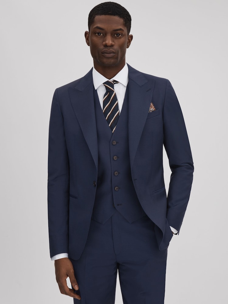 Reiss Navy Destiny Wool Single Breasted Regular Fit Blazer - Image 1 of 7