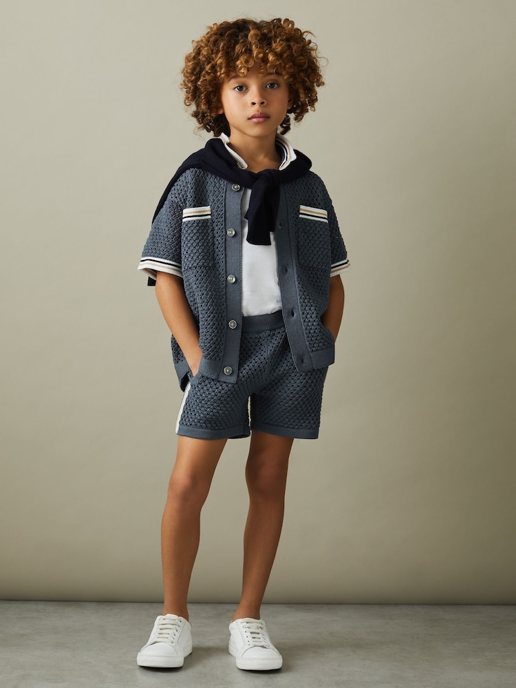 Reiss Airforce Blue Coulson 9-13 yrs Crochet Contrast Trim Shirt - Image 1 of 5