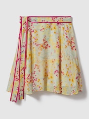 Reiss Pink/Yellow Lyla Floral Print Tie Waist Mini Skirt - Image 2 of 5
