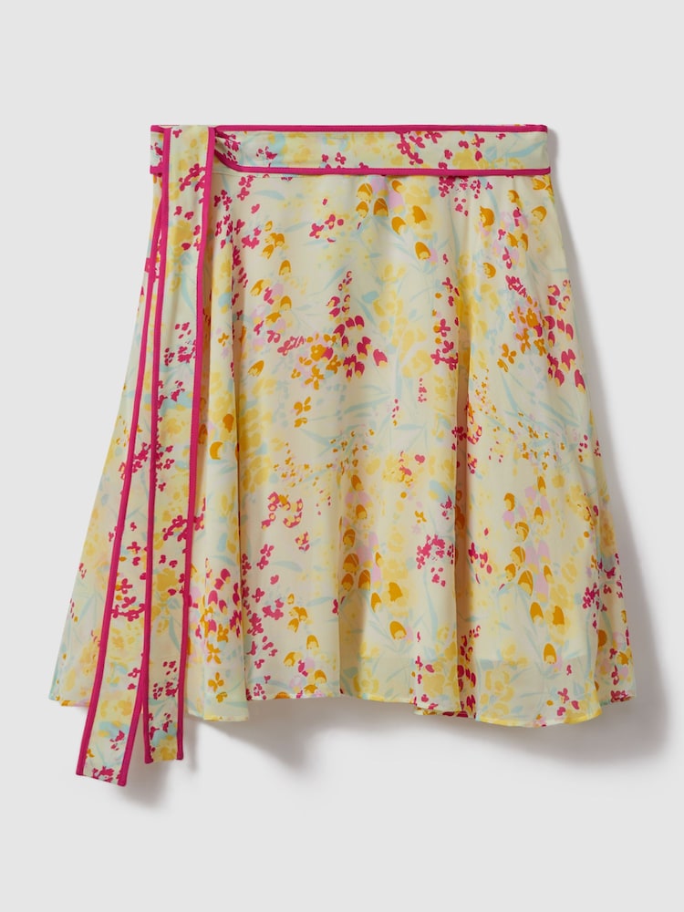 Reiss Pink/Yellow Lyla Floral Print Tie Waist Mini Skirt - Image 2 of 5