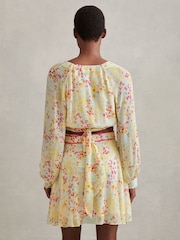 Reiss Pink/Yellow Lyla Floral Print Tie Waist Mini Skirt - Image 3 of 5
