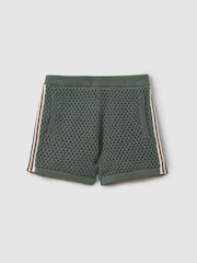Reiss Dark Sage Green Creek 3-9 yrs Crochet Contrast Trim Elasticated Shorts - Image 2 of 5