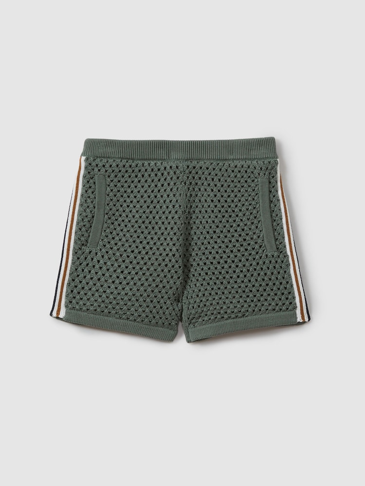 Reiss Dark Sage Green Creek 3-9 yrs Crochet Contrast Trim Elasticated Shorts - Image 2 of 5