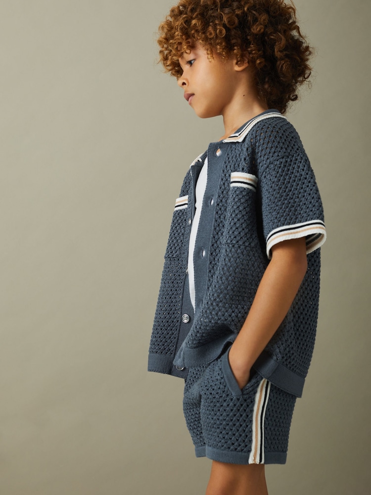 Reiss Airforce Blue Creek 3-9 yrs Crochet Contrast Trim Elasticated Shorts - Image 1 of 5