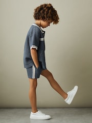 Reiss Airforce Blue Creek 3-9 yrs Crochet Contrast Trim Elasticated Shorts - Image 4 of 5
