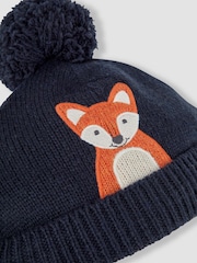 JoJo Maman Bébé Indigo Blue Appliqué Bobble Hat - Image 2 of 3