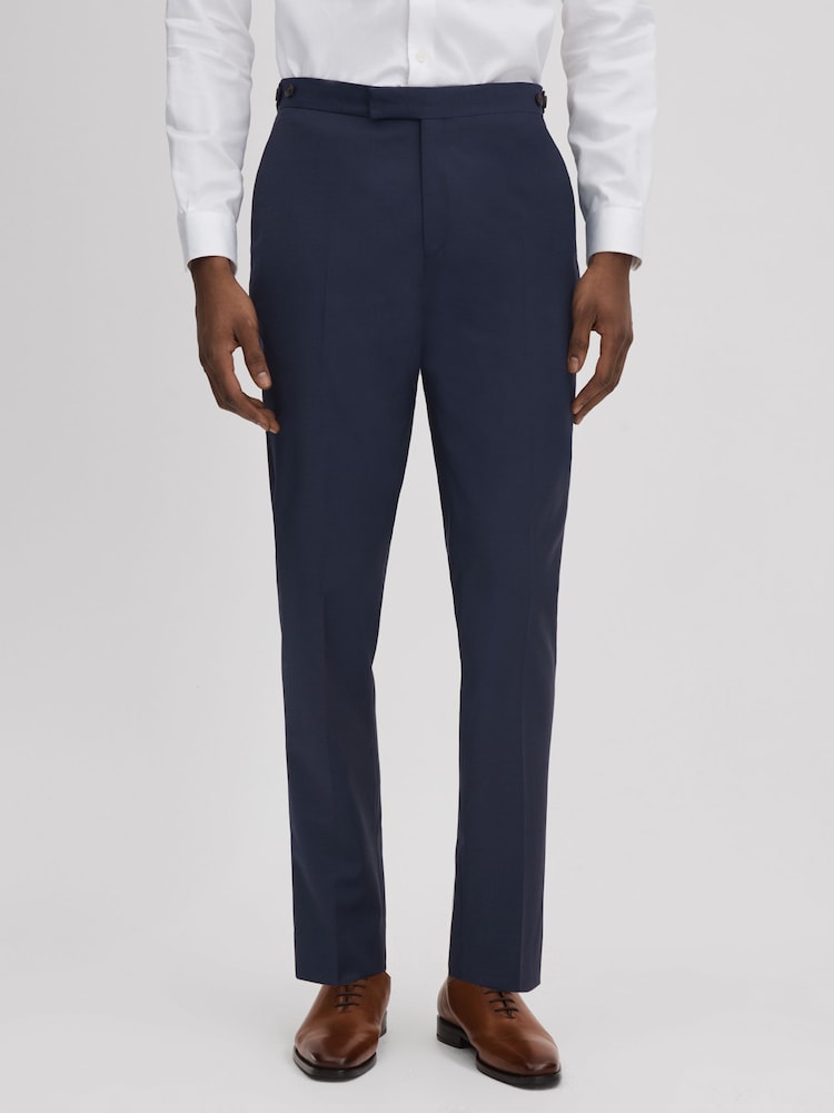Reiss Navy Destiny Wool Side Adjuster Regular Fit Trousers - Image 1 of 5