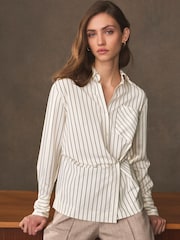 White/Black Stripe Asymmetric Pinstripe Shirt - Image 1 of 9