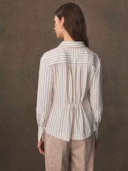 White/Black Stripe Asymmetric Pinstripe Shirt - Image 2 of 9