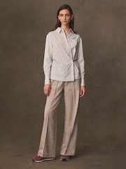 White/Black Stripe Asymmetric Pinstripe Shirt - Image 3 of 9