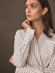 White/Black Stripe Asymmetric Pinstripe Shirt - Image 4 of 9