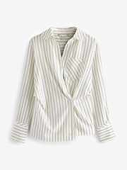 White/Black Stripe Asymmetric Pinstripe Shirt - Image 5 of 9
