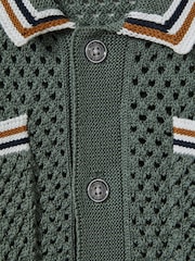 Reiss Dark Sage Green Coulson 3-9 yrs Crochet Contrast Trim Shirt - Image 5 of 5