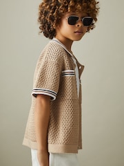 Reiss Soft Taupe Coulson 3-9 yrs Crochet Contrast Trim Shirt - Image 1 of 5