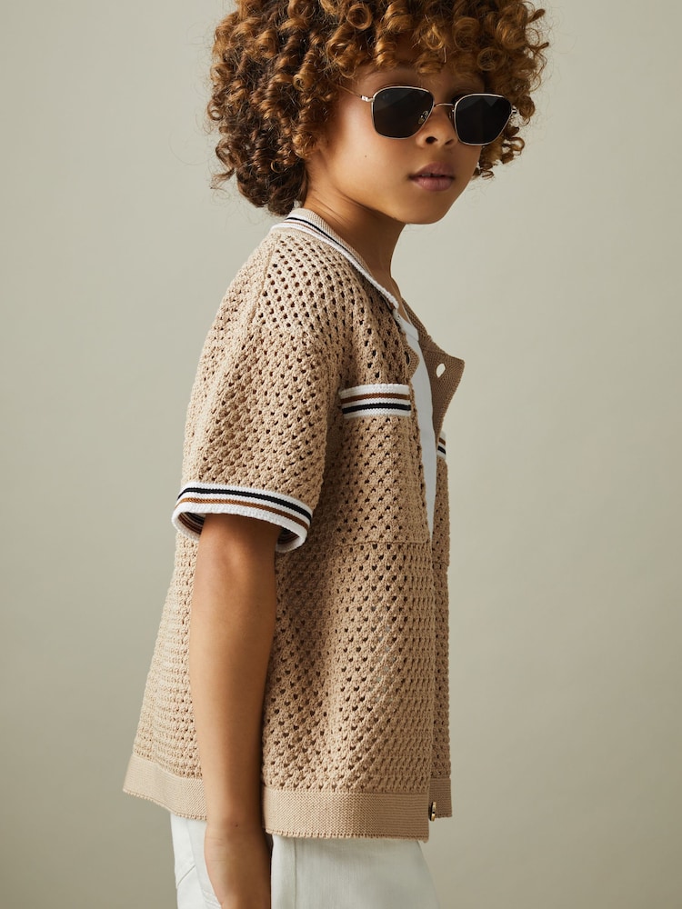 Reiss Soft Taupe Coulson 3-9 yrs Crochet Contrast Trim Shirt - Image 1 of 5