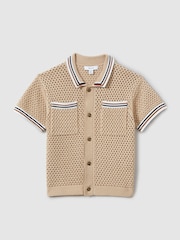 Reiss Soft Taupe Coulson 3-9 yrs Crochet Contrast Trim Shirt - Image 2 of 5