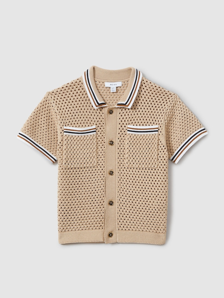 Reiss Soft Taupe Coulson 3-9 yrs Crochet Contrast Trim Shirt - Image 2 of 5