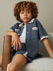 Reiss Airforce Blue Coulson 3-9 yrs Crochet Contrast Trim Shirt - Image 1 of 5